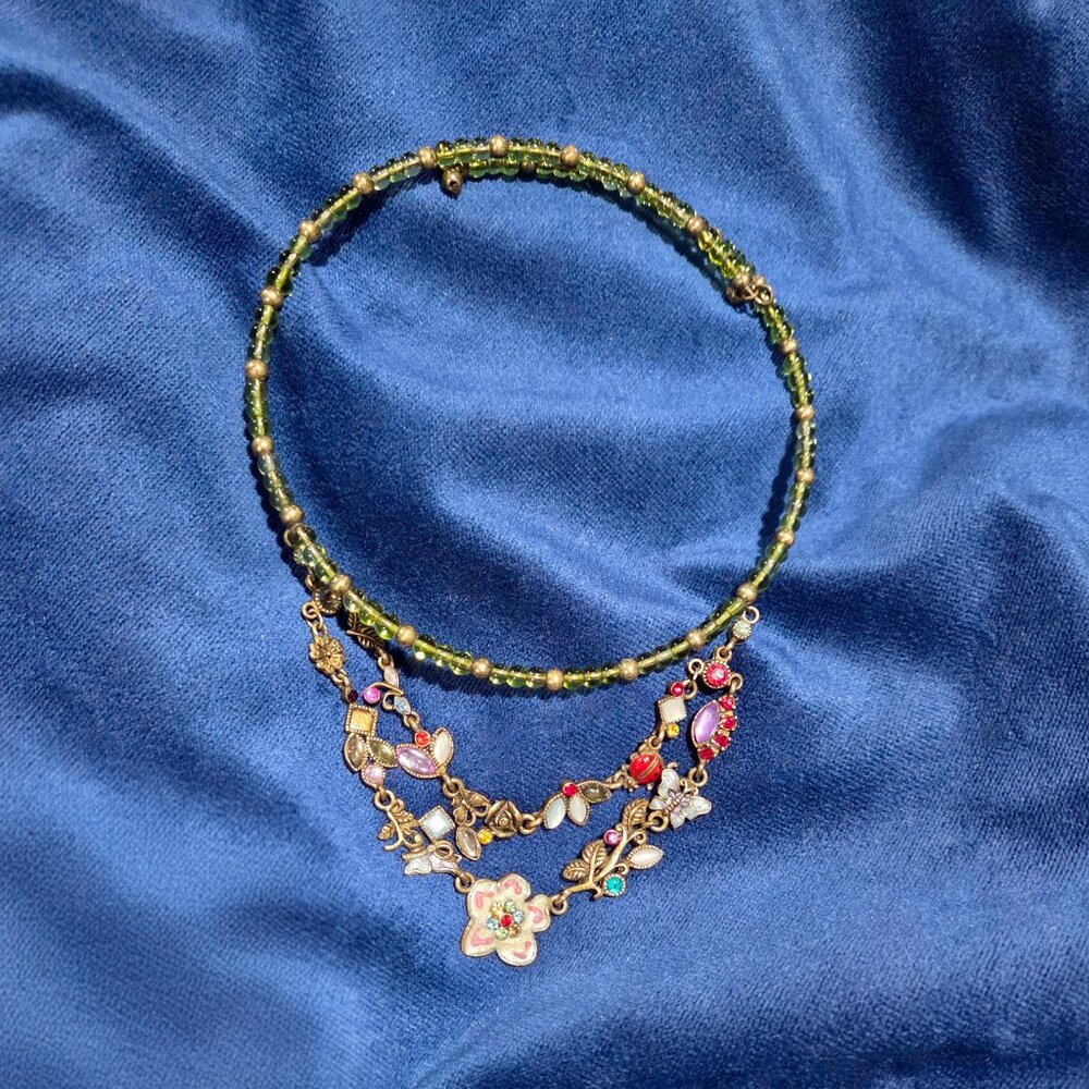 Vintage Memory Wire Choker Necklace with Flower, Butterfly, Ladybug
